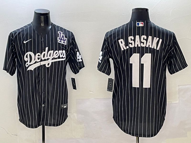 Men Los Angeles Dodgers 11 R.Sasaki Black Stripe Jointly Name 2025 Nike MLB Jersey style 5